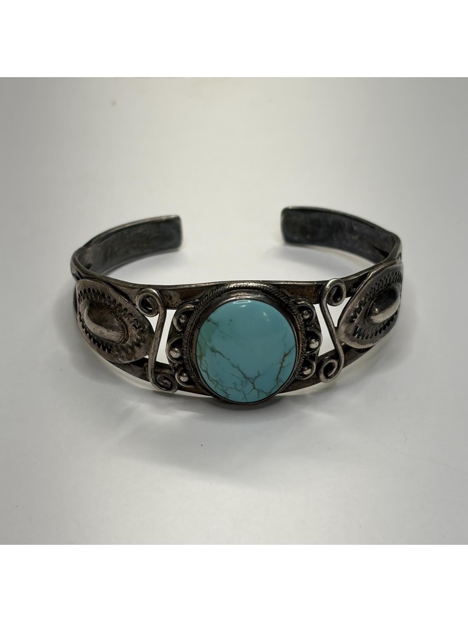 Fred Harvey Era Sterling Turquoise Cuff Bracelet Vintage